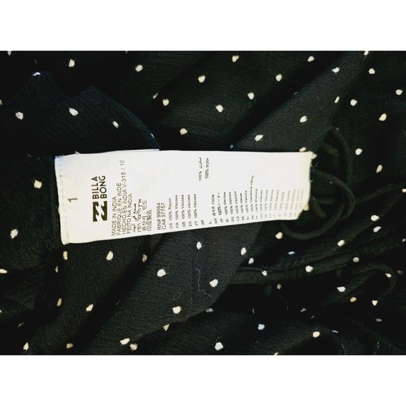 Billabong Flowy blouse size Medium lace up front long sleeve polka dot blue - Picture 5 of 9